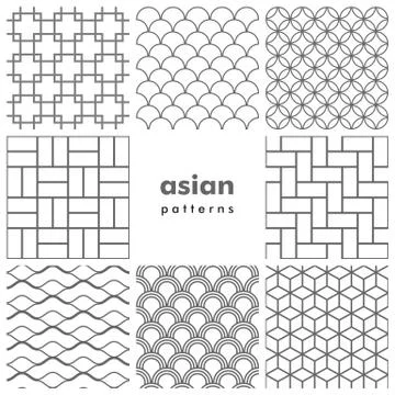 Set of asian patterns in black and white Stock Illustration