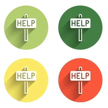 Set Ask for help text icon isolated with long shadow background. Color circ.. Stock Illustration