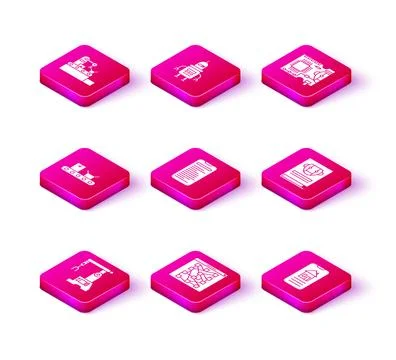 Set Assembly line, Global technology or social network, Conveyor belt with Stock Illustration