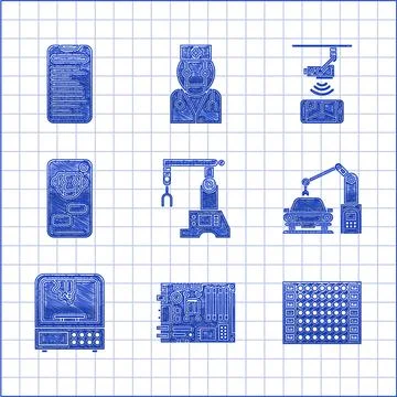 Set Assembly line, Printed circuit PCB, Industrial machine robotic robot arm イラスト素材
