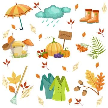 Set Of Associated With Autumn Objects Stock Illustration