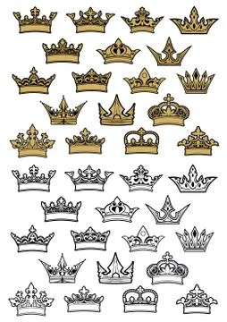 Set of assorted crowns graphic designs 스톡 일러스트