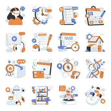 Set of Assorted Flat Illustrations Stock Illustration