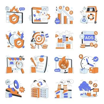 Set of Assorted Flat Illustrations Stock Illustration