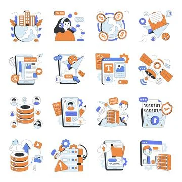 Set of Assorted Flat Illustrations 스톡 일러스트