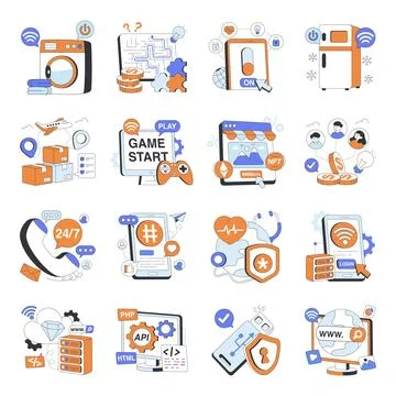 Set of Assorted Flat Illustrations Stock Illustration