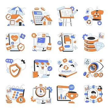 Set of Assorted Flat illustrations Stock Illustration