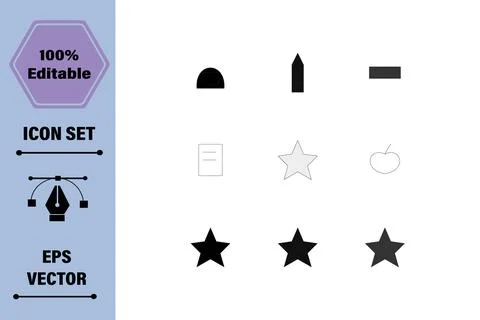Set of assorted geometric shapes and star icons for digital graphic design .. Stock Illustration
