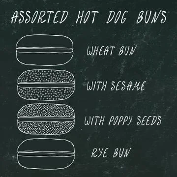 Set of Assorted Hot Dog Buns. Wheat Bun with Sesame, Poppy Seeds, Rye Bun. Fo Stock-Illustration