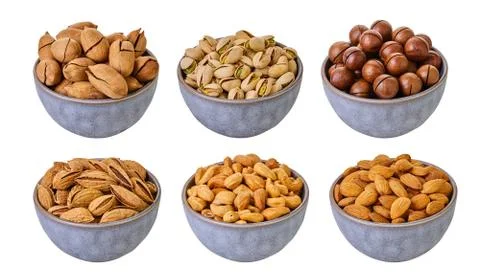 Set of assorted nuts with clipping path Stock Photos