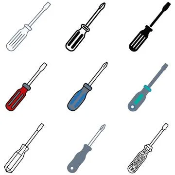 Set of assorted screwdriver tool icons illustrating various construction de.. Illustration