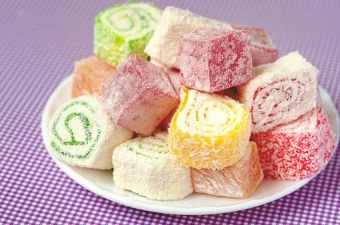 Set of assorted traditional eastern desserts. Arabian sweets on a metal dish Stock Photos