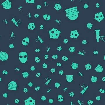 Set Asteroid, Astronaut helmet, Alien and Telescope on seamless pattern. Vector Stockillustratie