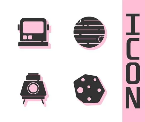Set Asteroid, Astronaut helmet, Mars rover and Planet icon. Vector 스톡 일러스트