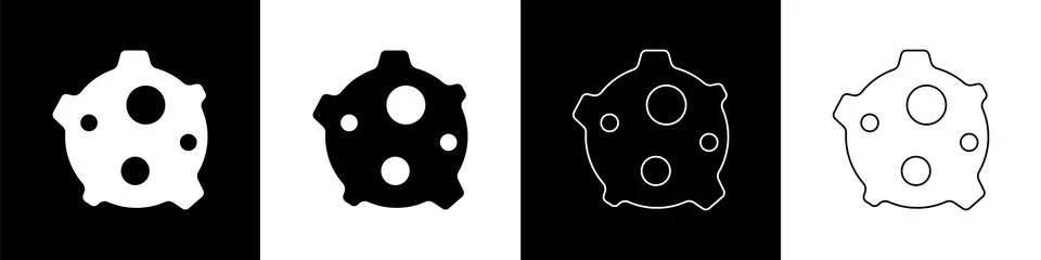 Set Asteroid icon isolated on black and white background. Vector 스톡 일러스트