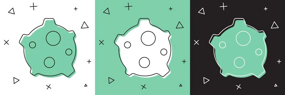 Set Asteroid icon isolated on white and green, black background. Vector 스톡 일러스트