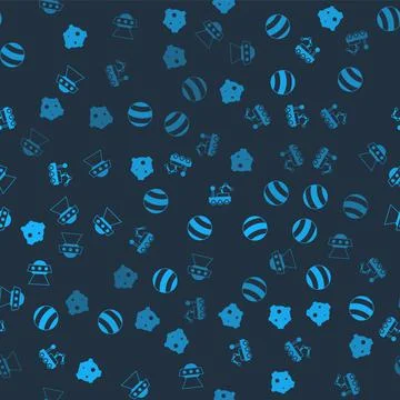 Set Asteroid, Planet, Mars rover and UFO flying spaceship on seamless pattern Stock Illustration