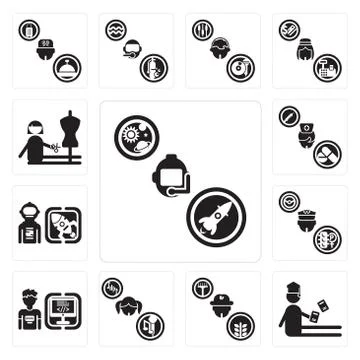 Set of Astronaut, Student, Farmer, Singer, Programmer, Taxi driver, Spaceman, Grats Stockgrafik