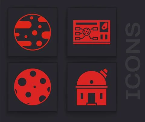Set Astronomical observatory, Planet Mars, Futuristic hud interface and Moon イラスト素材
