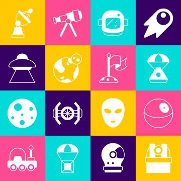 Set Astronomical observatory, Planet, Space capsule, Astronaut helmet, Earth イラスト素材