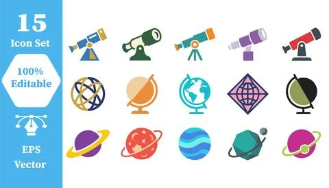 Set of astronomy and space exploration icons with astronomy telescope univers Ilustración de archivo