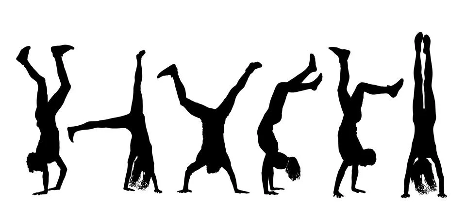 Set of athlete doing cartwheel exercise vector silhouette Stock Illustration