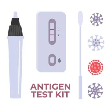 Set of ATK elements. COVID-19 Testing kit, PCR, Antigen, Rapid Test. Flat vector 스톡 일러스트