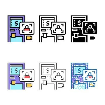 Set atm technology with face id color icon vector Stock Illustration