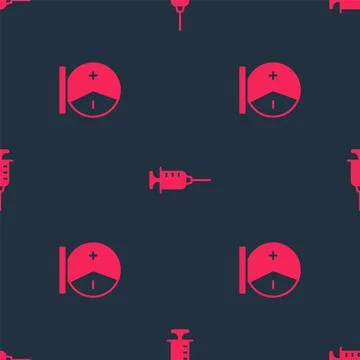 Set Atom and Syringe on seamless pattern. Vector Stock Illustration