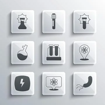 Set Atom, Bacteria, Test tube, Lightning bolt, Explosion the flask and  ico.. Stock Illustration
