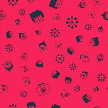 Set Atom, Calculator, and Virus on seamless pattern. Vector Stock Illustration