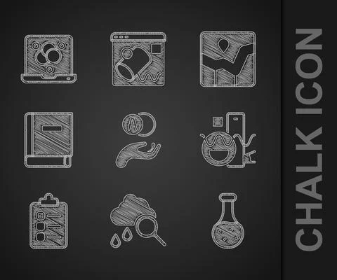 Set Atom, Cloud with rain, Test tube, Basic geometric shapes, To do list or Stock Illustration