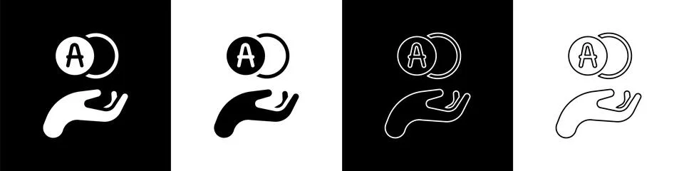 Set Atom icon isolated on black and white background. Symbol of science Stock Illustration