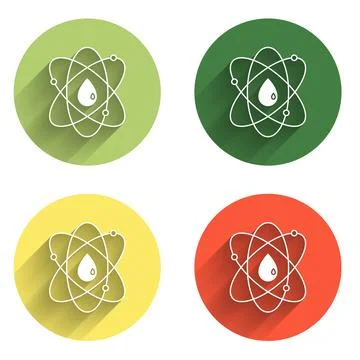 Set Atom icon isolated with long shadow background. Symbol of science, educ.. イラスト素材