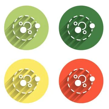 Set Atom icon isolated with long shadow background. Symbol of science, educ.. Stock Illustration