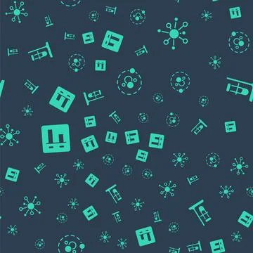 Set Atom, Molecule, Graph chart infographic and Test tube flask on stand on Stock Illustration