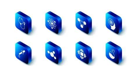 Set Atom, Molecule, Test tube, Processor CPU, Pipette and Stethoscope icon... 库存插图