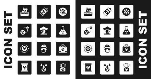 Set Atom, Nuclear explosion, Radioactive exchange energy, waste in barrel, Test Stock Illustration