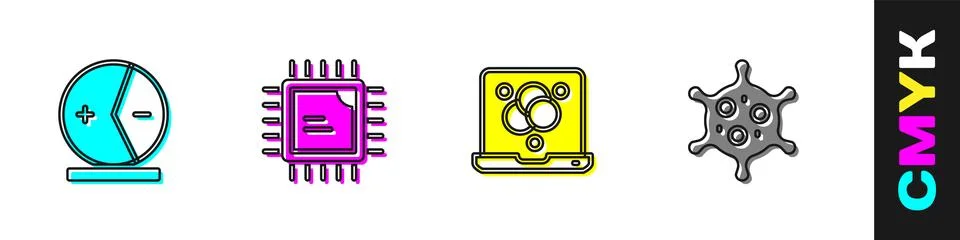 Set Atom, Processor CPU, Chemical formula and Virus icon. Vector 스톡 일러스트