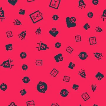 Set Atom, Radiation warning document, electrical plug and Acid rain and rad.. Illustrazione stock