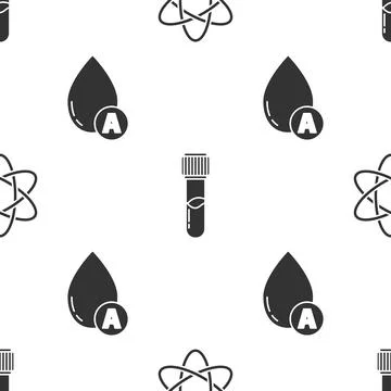 Set Atom, Test tube and flask chemical and Water drop on seamless pattern. .. 스톡 일러스트