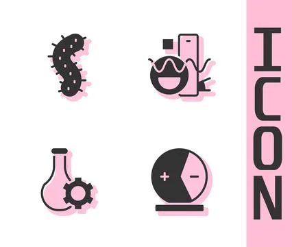 Set Atom, Virus, Test tube and Basic geometric shapes icon. Vector Stockillustratie