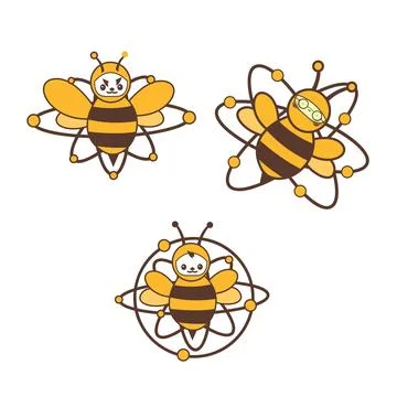 Set atomic bee character logo and vector icon Illustrazione stock