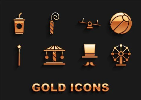 Set Attraction carousel, Beach ball, Ferris wheel, Magician, wand, Seesaw, Paper 스톡 일러스트