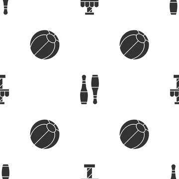 Set Attraction carousel, Bowling pin and Beach ball on seamless pattern. Vector 스톡 일러스트