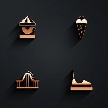 Set Attraction carousel, Ice cream in waffle, Roller coaster and Bumper ico.. Stockillustratie