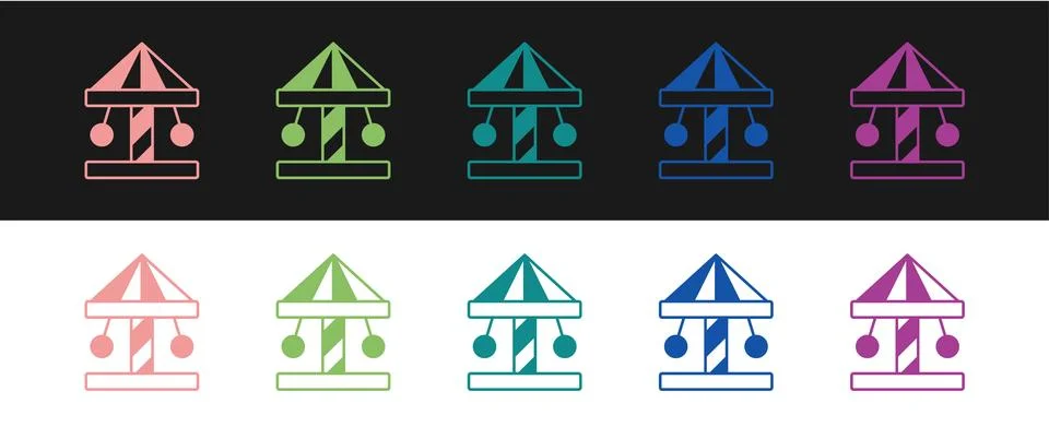 Set Attraction carousel icon isolated on black and white background. Amusem.. Stock Illustration