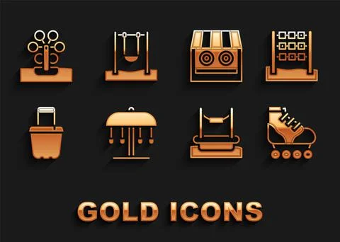 Set Attraction carousel, Tic tac toe game, Roller skate, Bungee, Sand in bucket Ilustración de archivo