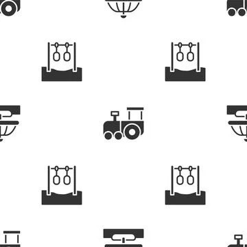 Set Attraction carousel, Toy train and Gymnastic rings on seamless pattern イラスト素材