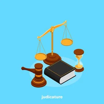Set of attributes of the judiciary in isometric style Stock Illustration